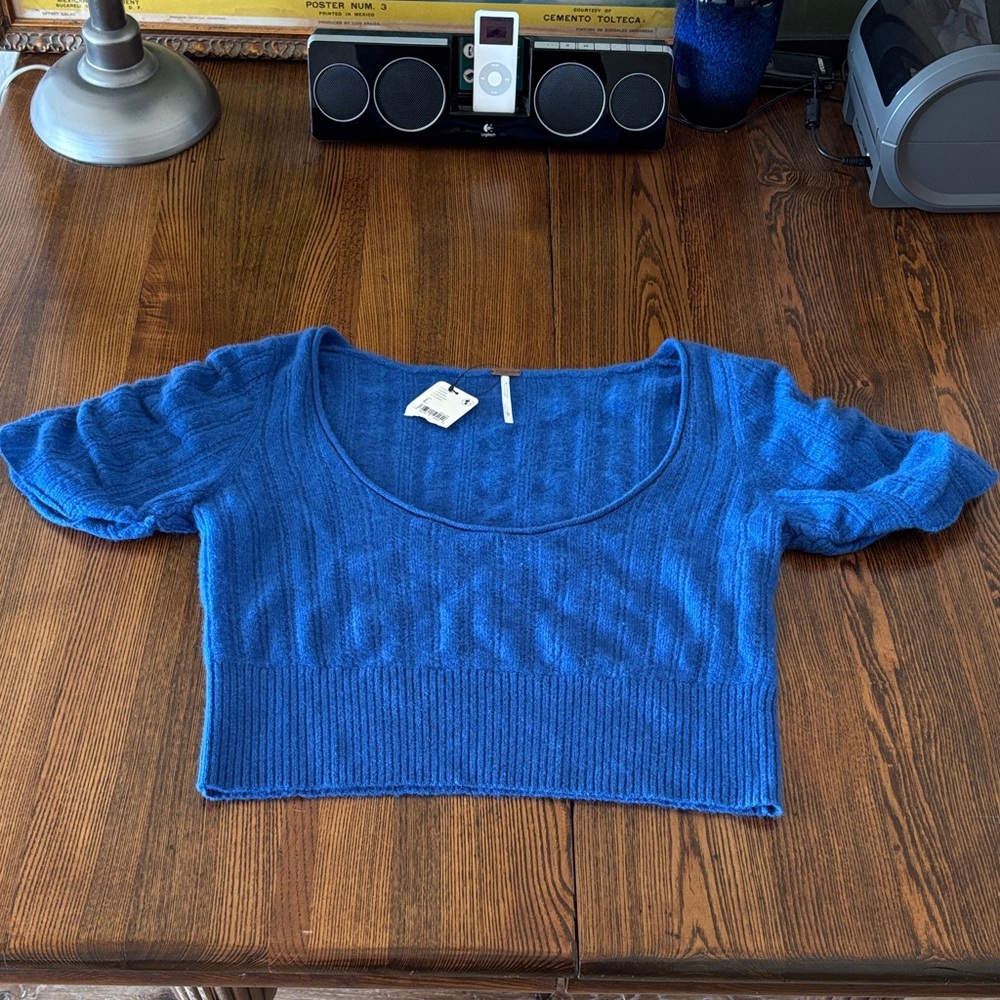 Free People 100% Cashmere Crop Sweater with Scoop Neck